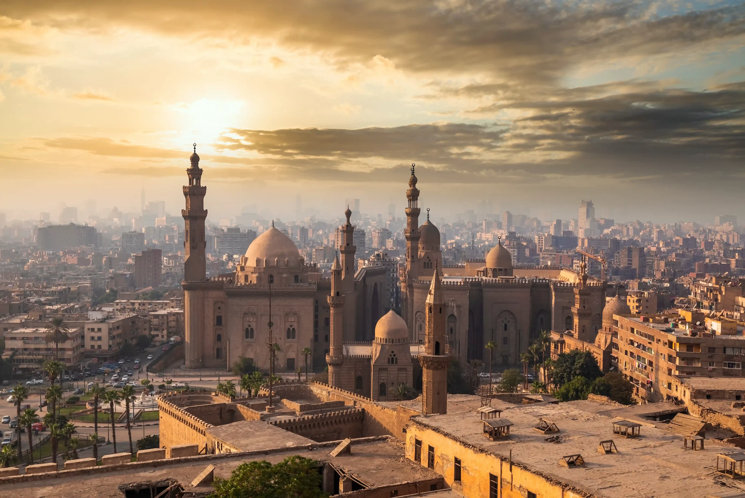 Aerial view of the Mosque of Sultan Hassan Cairo Egypt — luxury North Africa travel with Eventra Bespoke