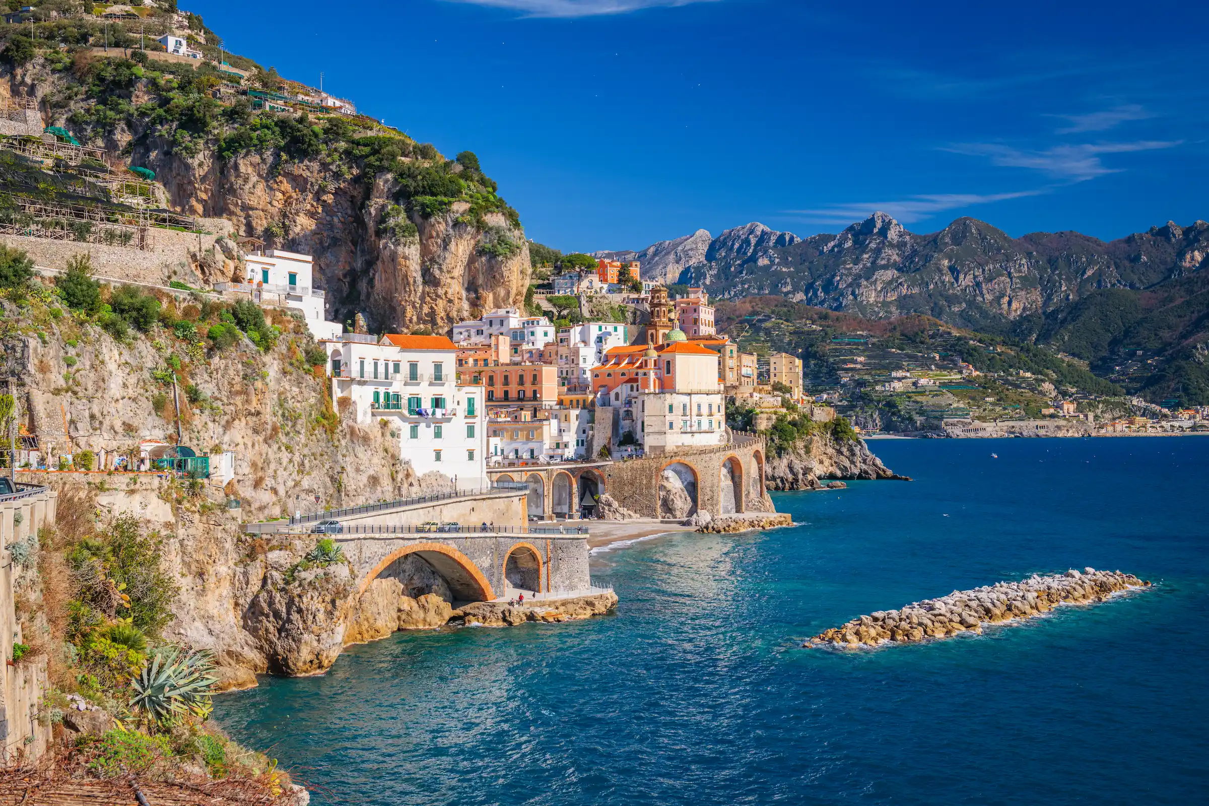 Beautiful colourful houses in the coastal town Atrani in Italy