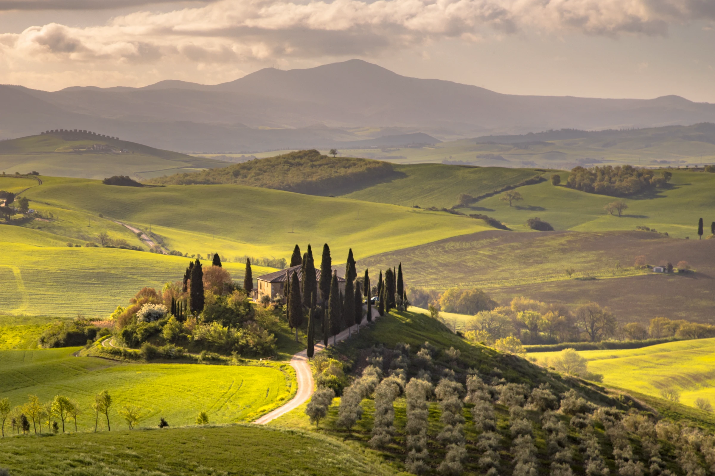 Aerial view of the famous Val d'Orcia in Tuscany Italy