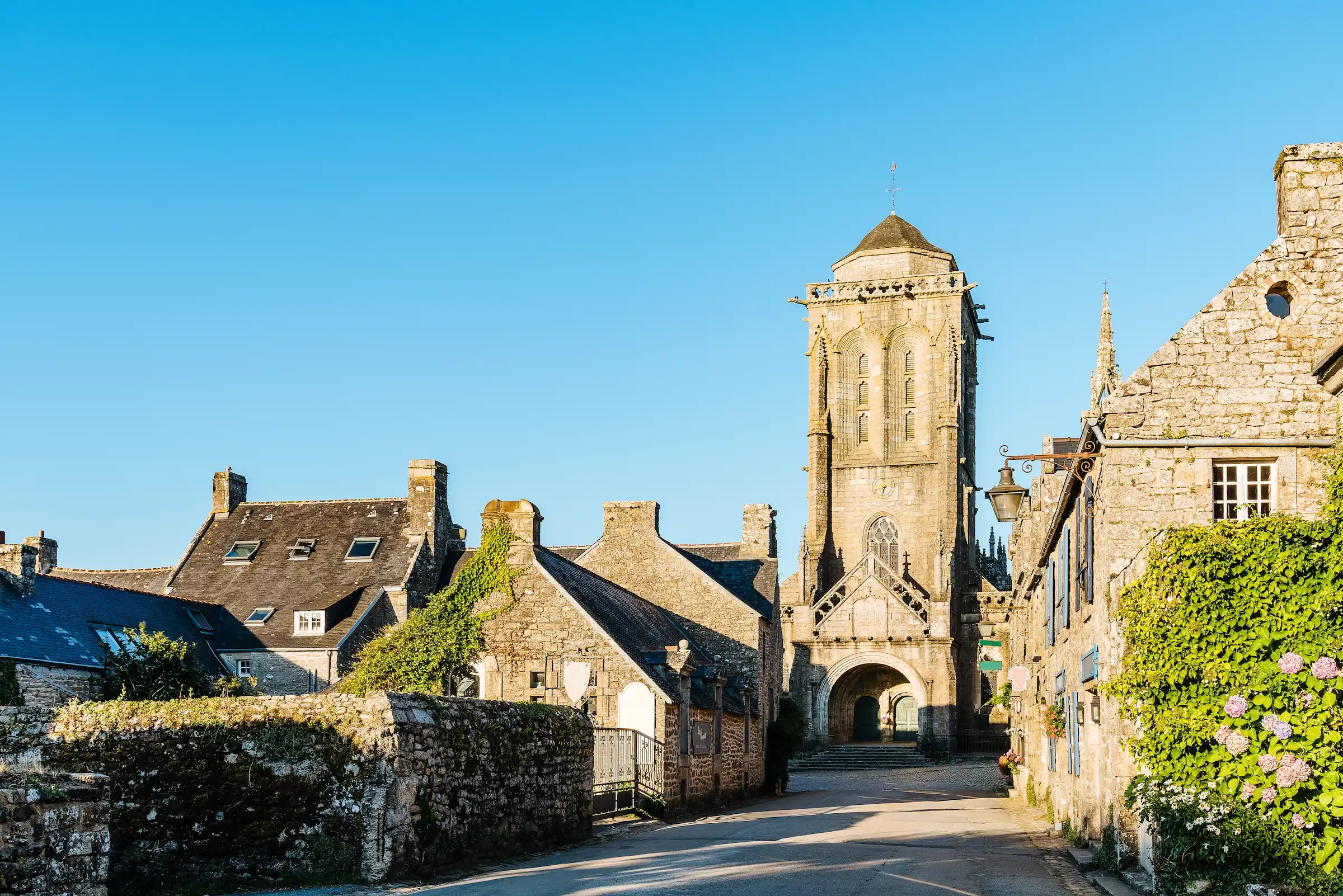 Ancient stone buildings in the Cotswolds in England