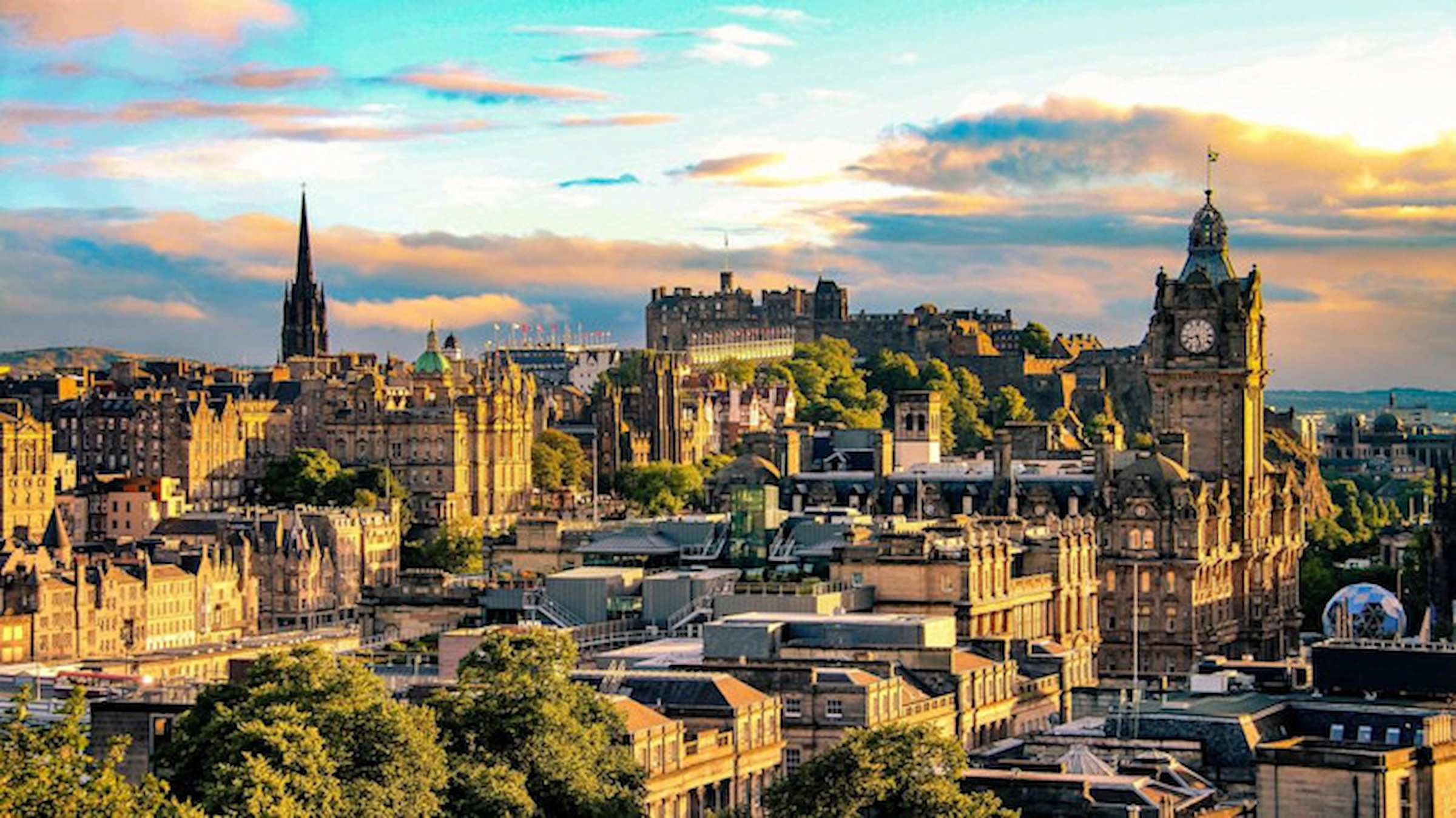 Aerial view of Edinburgh town with amazing sunset