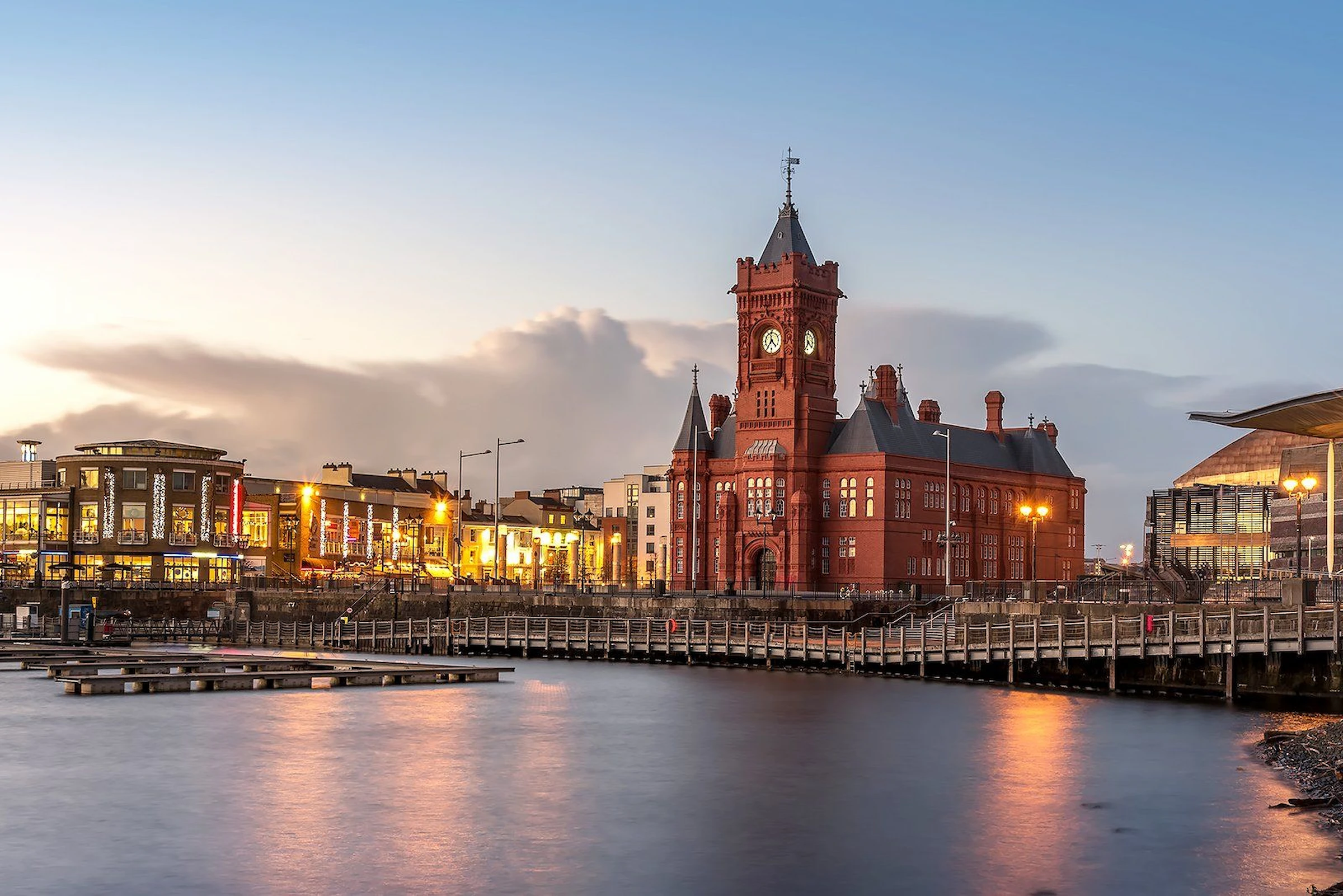 Old redbrick clock tower in Cardiff Wales