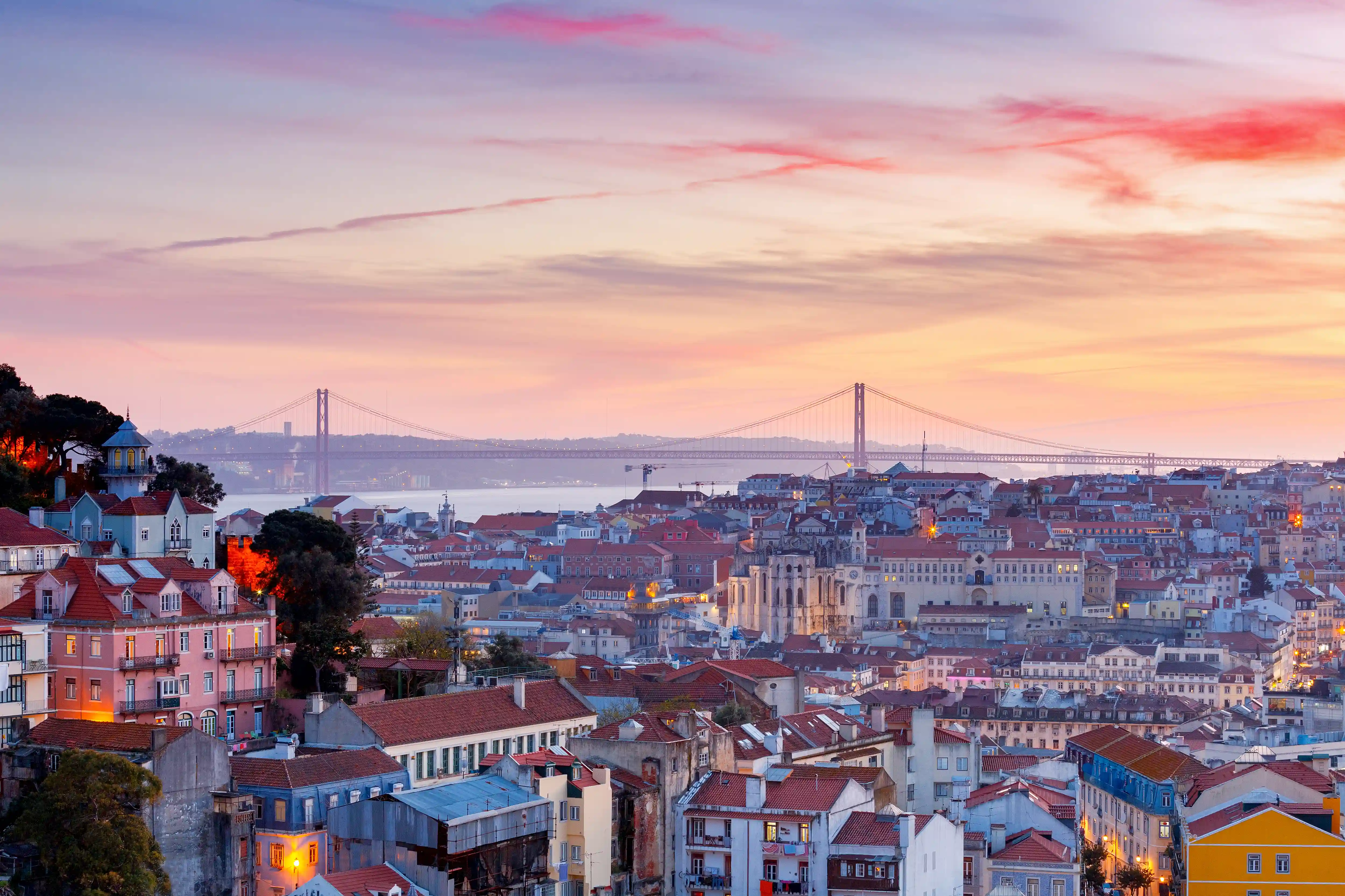 The city of Lisbon, Portugal at sunset