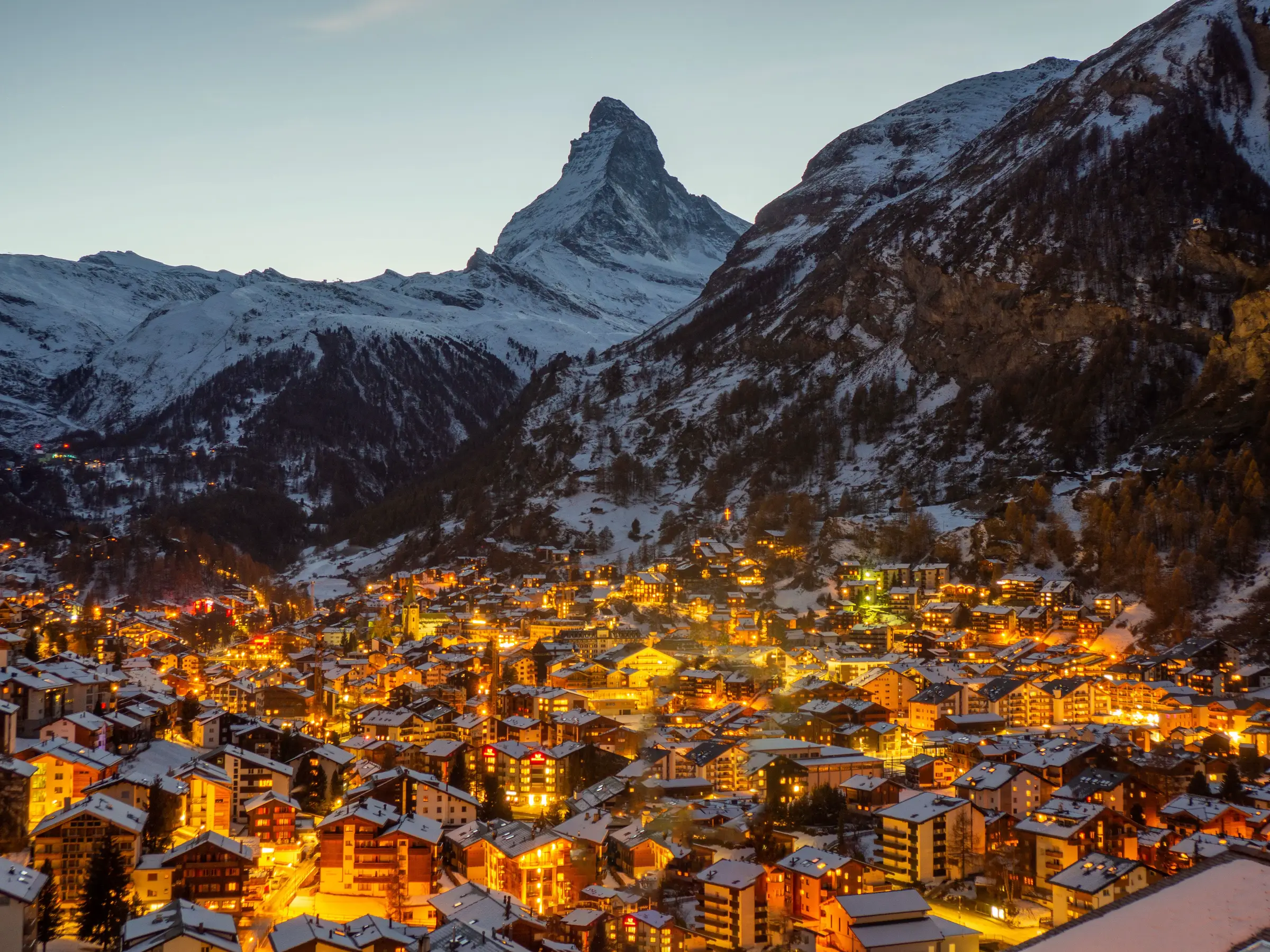 Amazing view of Zermatt and the Matterhorn Mountain in the Swiss Alps