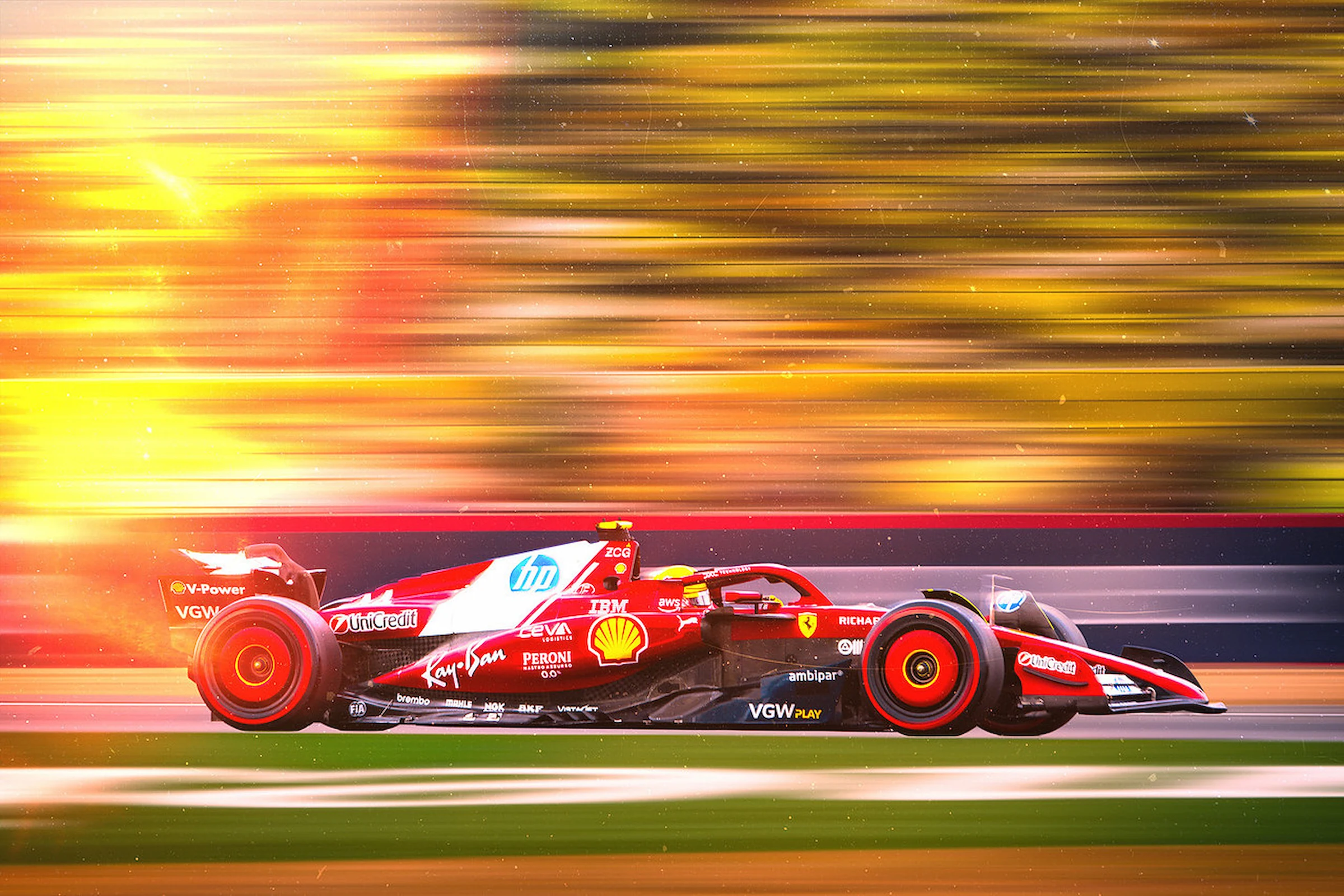 Ferrari Formula One racing car at high speed